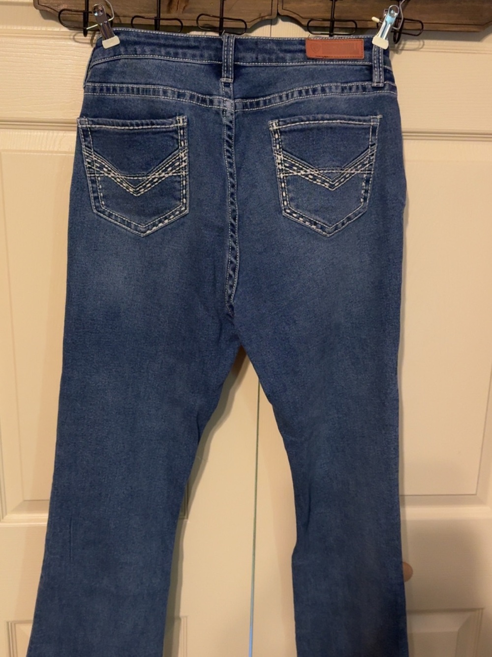 Casual Women's Dark Blue Boot Cut Jeans with Embroidered Back Pockets